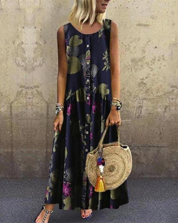 floral round neckline sleeveless maxi a line dress p109826