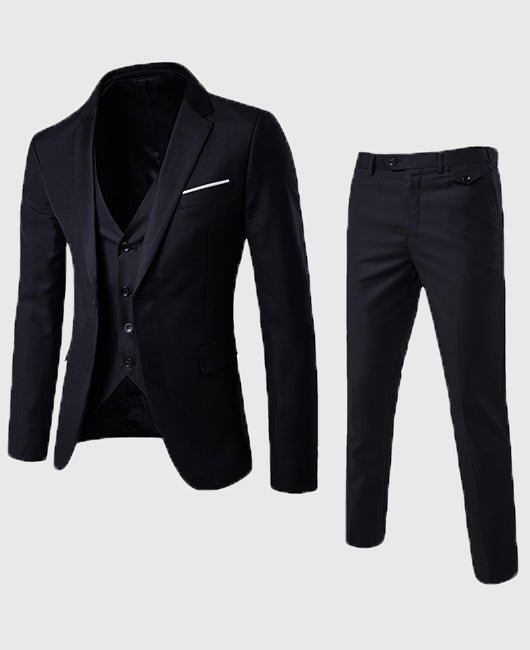 Elegant Plain Lapel Collar Blazer & Blazer Vest & Pants 3pcs Set