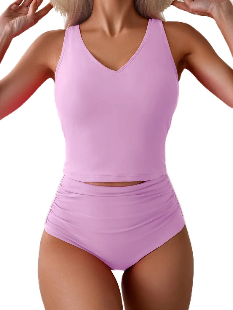 Two Piece High Waisted Tummy Control Tankini Swimsuits