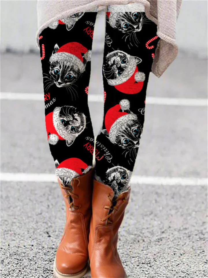 Women's Fleece Pants Tights Leggings Thermal Underwear Fleece lined Picture color 3 Picture color 4 Picture color 5 Medium Waist Fashion Tights Halloween Print High Elasticity Full Length Tummy / Cat-JRSEE