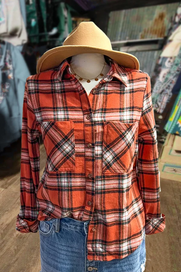 Casual Plaid Button Up Long Sleeve Blouse