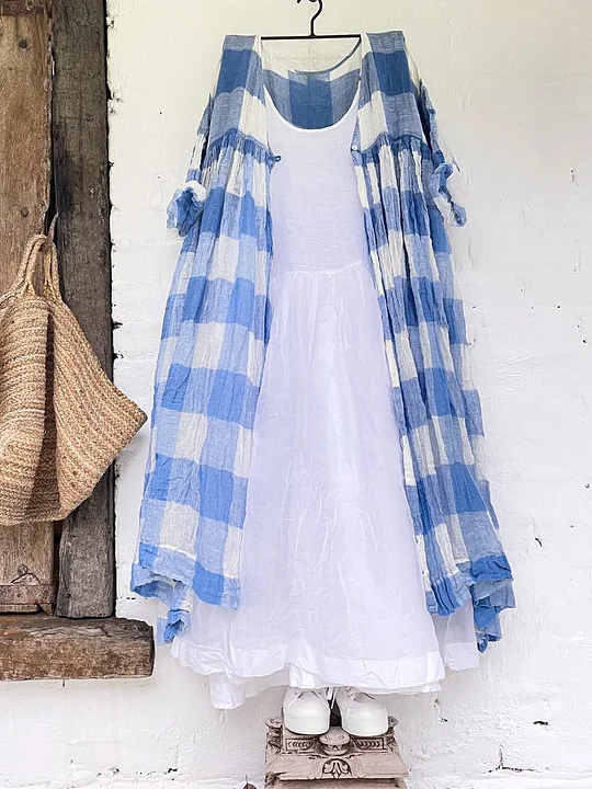 Casual Color Block Plaid Button Cardigan