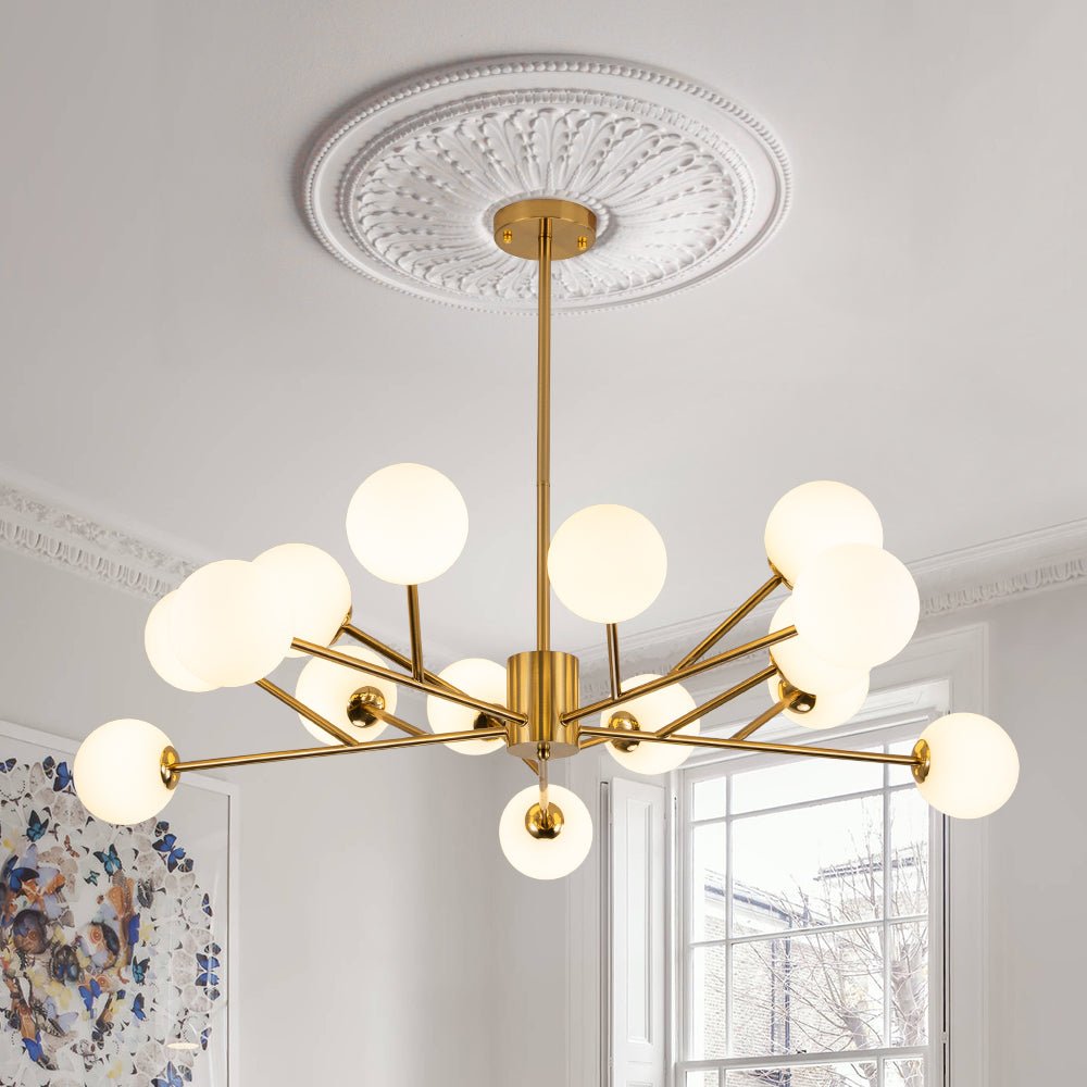 16-Light Frosted Glass Globe Branch Pendant Chandelier
