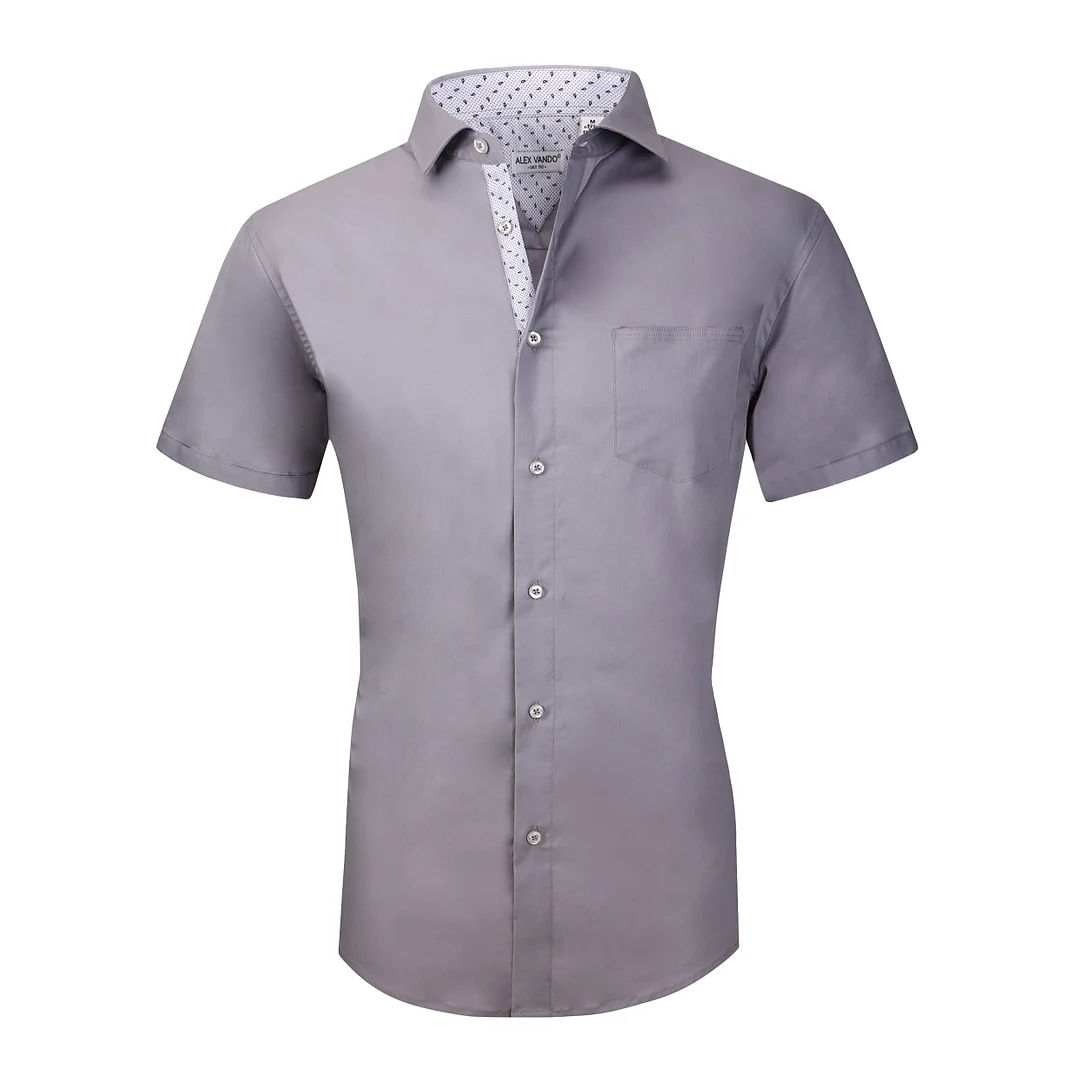 Casual Short Sleeve Cotton Shirt Grey - Alex Vando