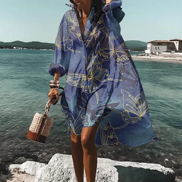 Vefave Smudged Butterfly Print Midi Dress