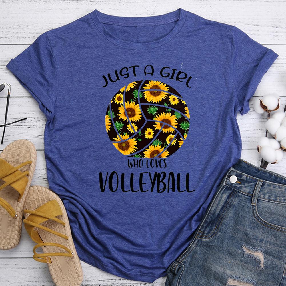 Just a Girl Who Loves Volleyball Round Neck T-shirt-Guru-buzz