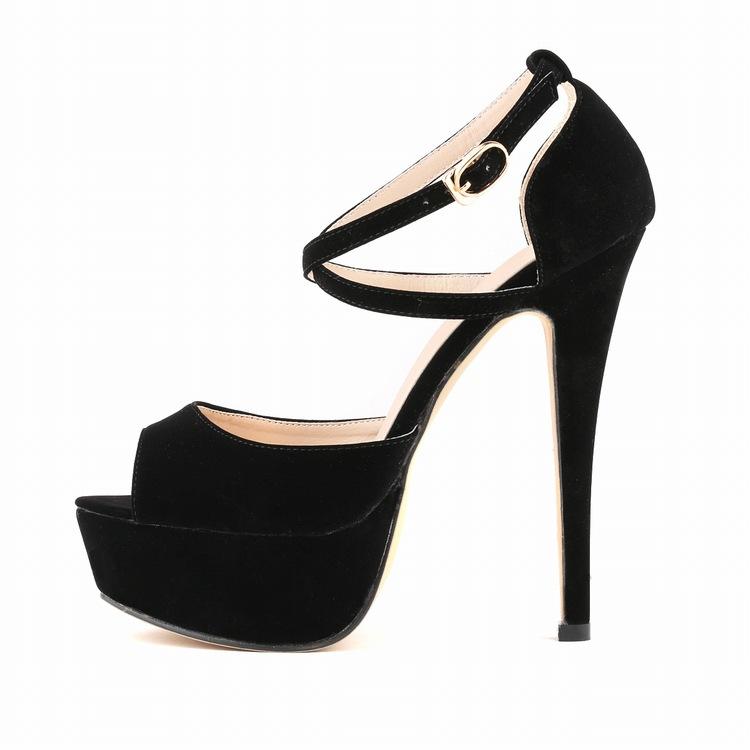 GOOSHOE Suede Peep-Toe Cross Strap Sandals