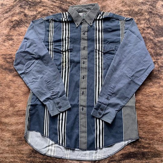 Men's Vintage Western Blue and Black Stripe Shirt