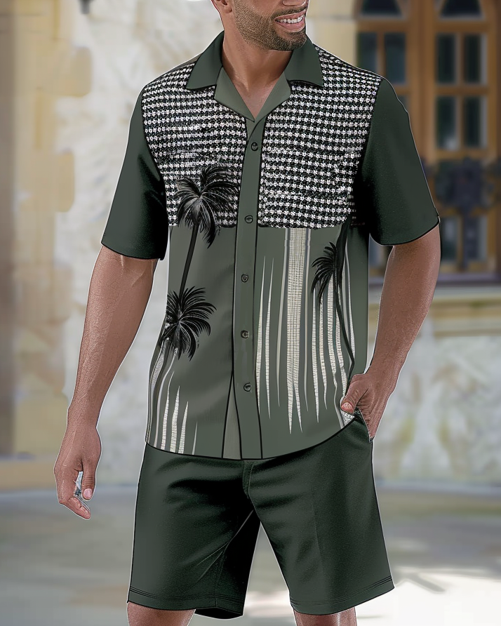 Men's Casual Hawaiian Vacation Short Sleeve Shirt Set 009
