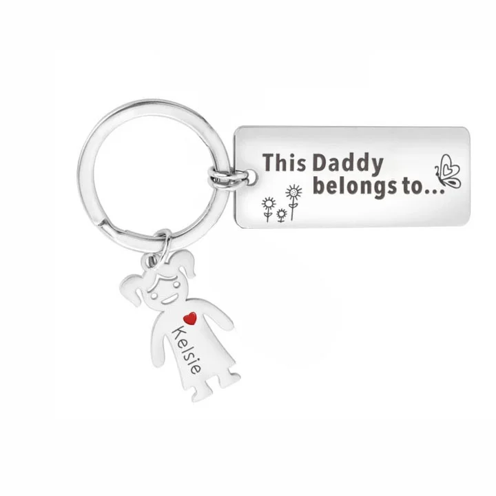 Grandfather Keychain This Grandpa Belongs To Family Keychain Personalized with 1 Kid Charm Engrave Name