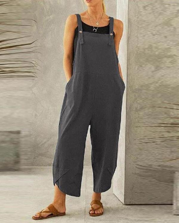 Pure Color Casual Cropped Overalls Casual One-pieces Jumpsuits - Chicaggo