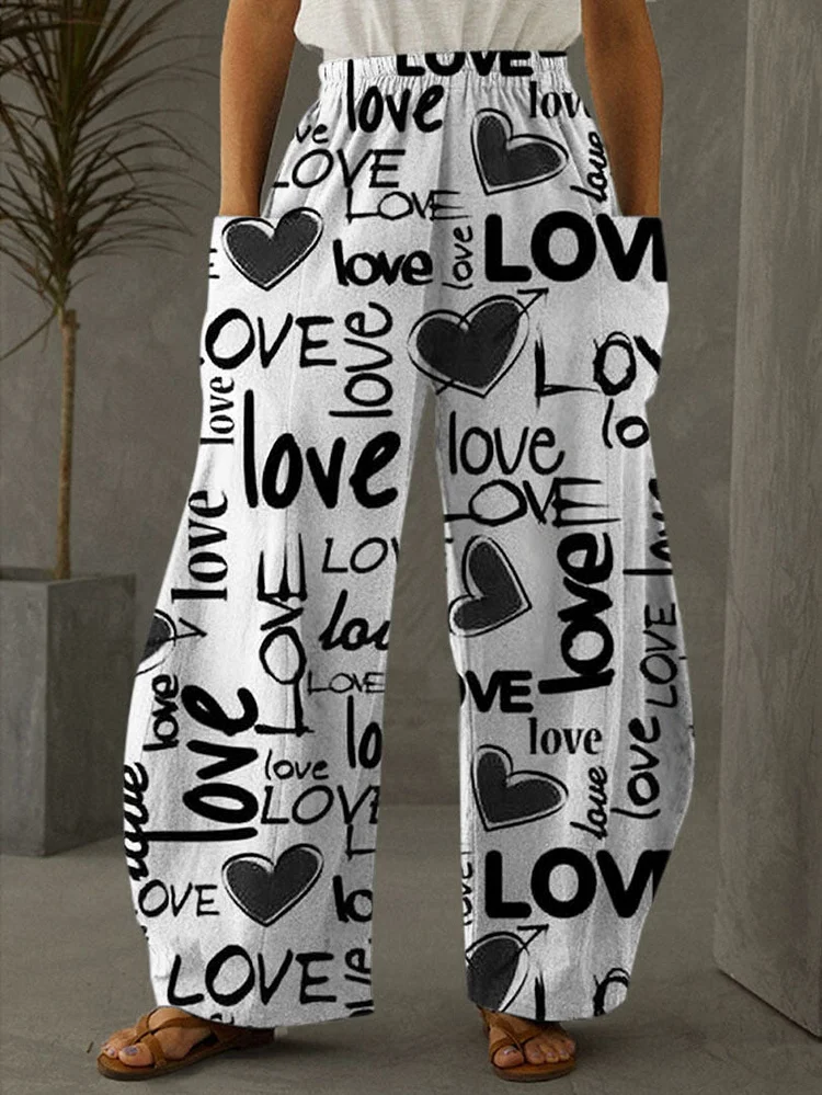 Women's Love Heart Print Casual Pants