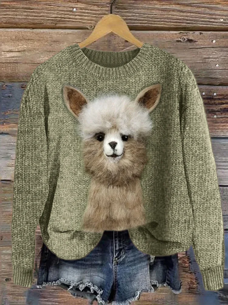 Comstylish Funny Alpaca Felt Art Cozy Knit Sweater