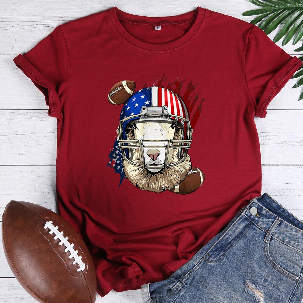 American Football Sheep Round Neck T-shirt-Guru-buzz