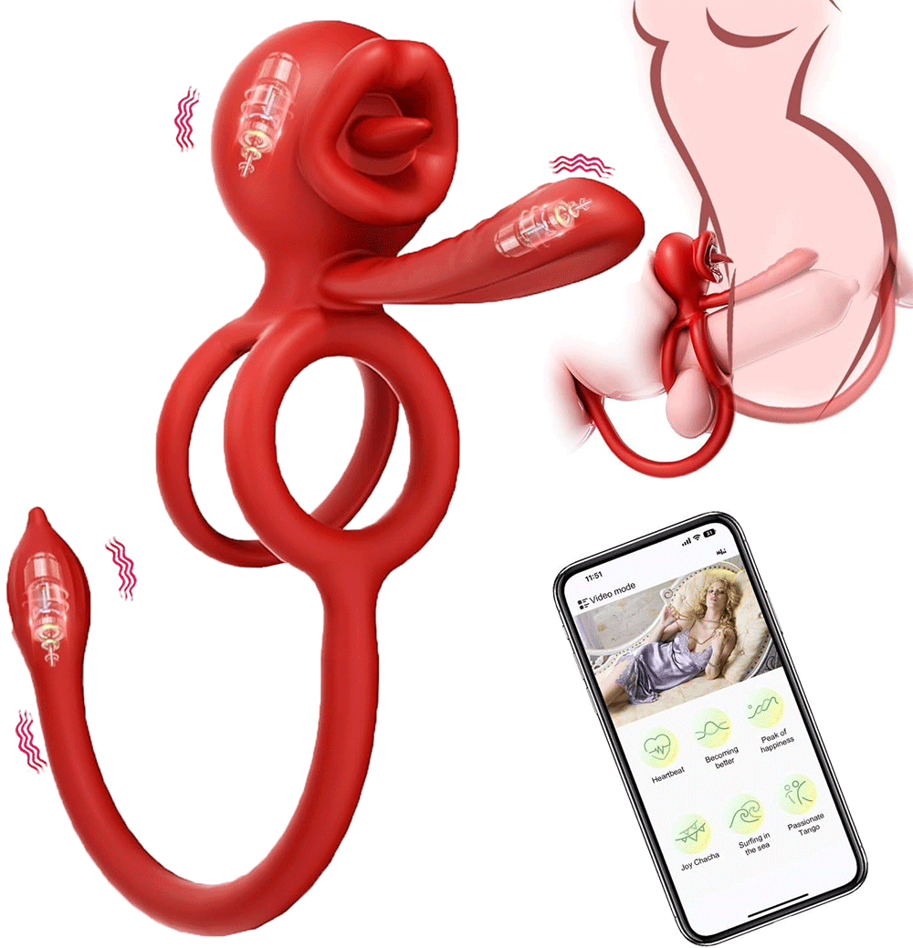 Sensiring - 3-in-1 Vibrating Cock Ring With Tongue Licking Stimulator & App Control By Rose Toy
