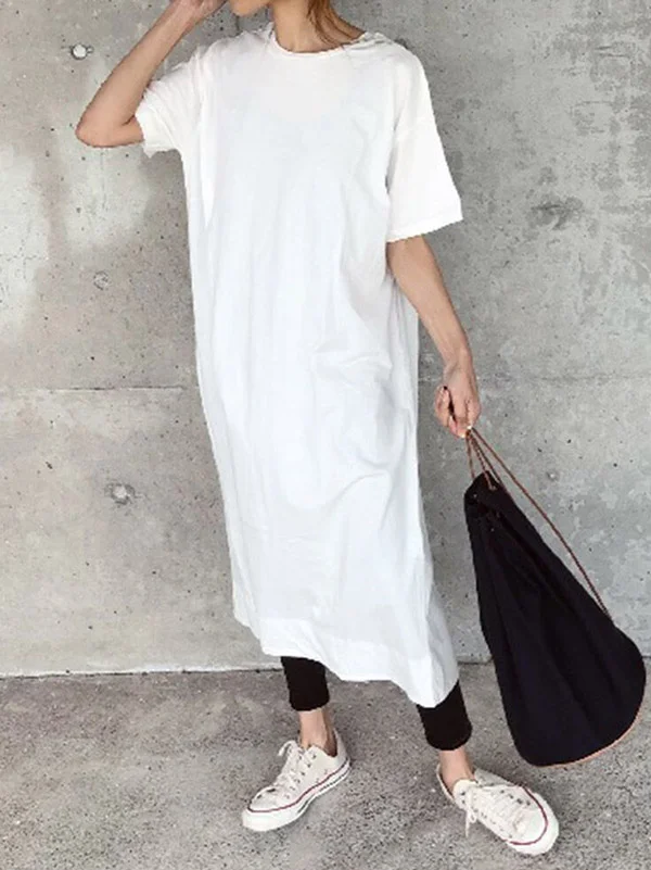 Casual Roomy Split-Back Short Sleeves Long T-Shirts