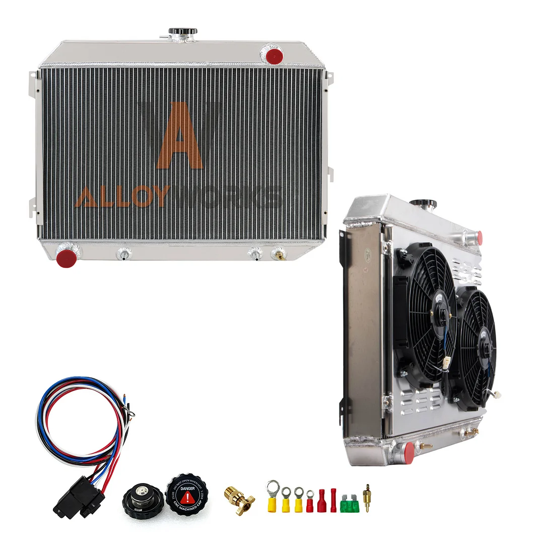Alloyworks 4 Row Radiator with Shroud Fan For 1968-1974 Dodge Charger Plymouth Mopar Big Block 23''H x 29'' W
