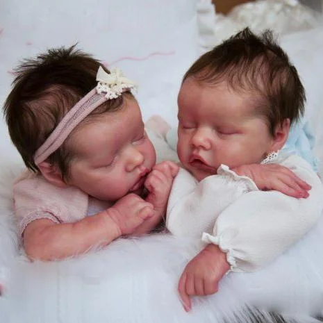  Twins Boy and Girl 17" Sweet Sleeping Reborn Truly Silicone Newborn Baby Doll Maren and Monica - Reborndollsshop®-Reborndollsshop®