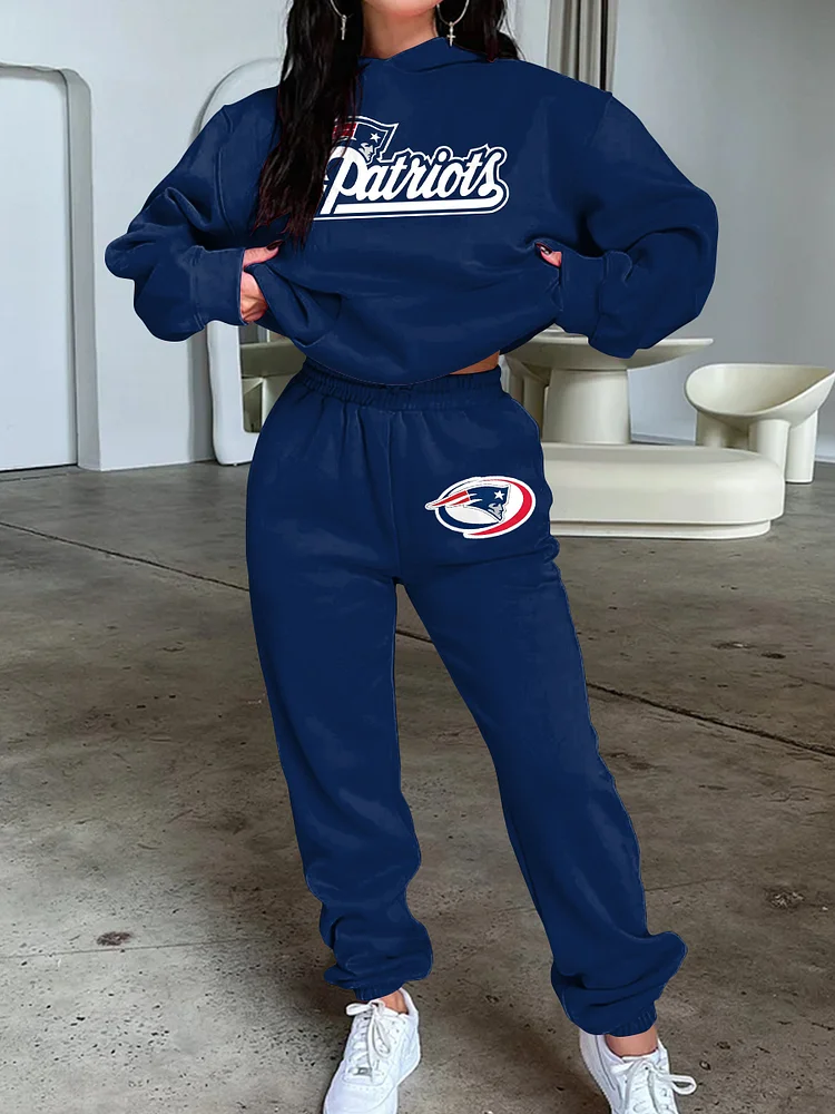 Patriots NFL Women's Sports Kangaroo Pocket Hoodie Sweatpants Two-Piece Set