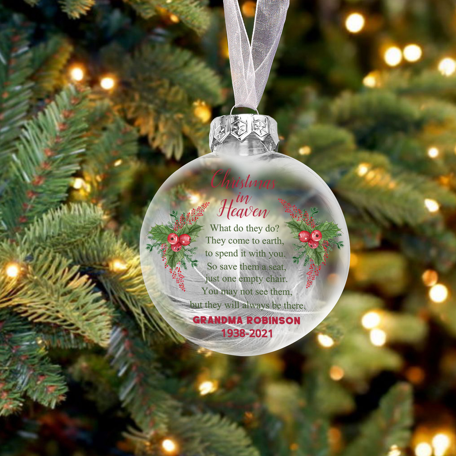 Memorial Ball Feather Ornaments Custom Text Christmas Hanging Ornament