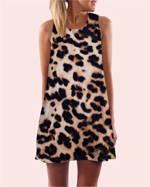 Leopard Printed Sleeveless Beach Dress