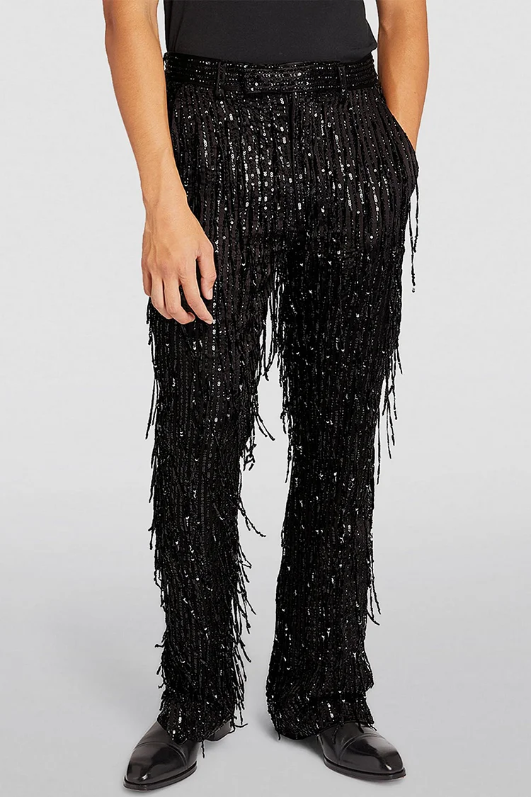 Ciciful Sequin Fringe Hight Waist Wide-Leg Party Pants