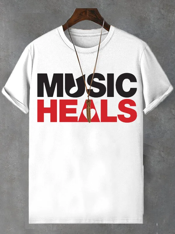 Men's Music Heals Print Cotton Casual T-Shirt