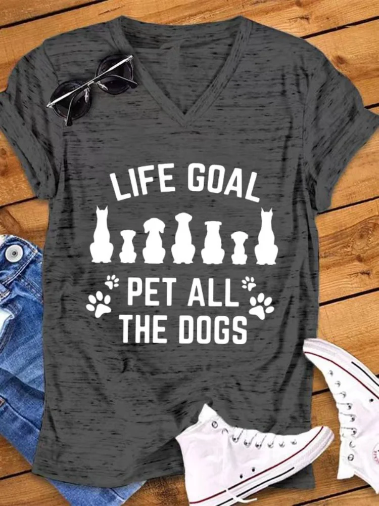 Vefave Women's Life Goal Pet All The Dogs Casual T Shirt