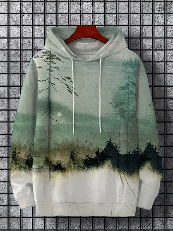 Men's Mountains Landscape Smudge Japanese Art Print Casual Hoodie