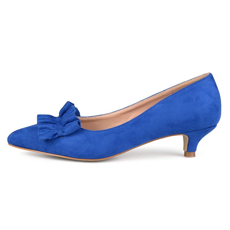 Royal Bule Ruffle Basic Pumps Kitten Heel Pointed Toe PumpsFSJshoes