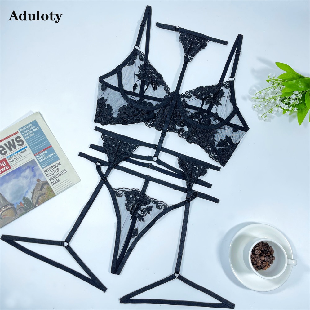 Uaang Sexy Lingerie Thin Lace Embroidered Underwire Bra Hanging Neck