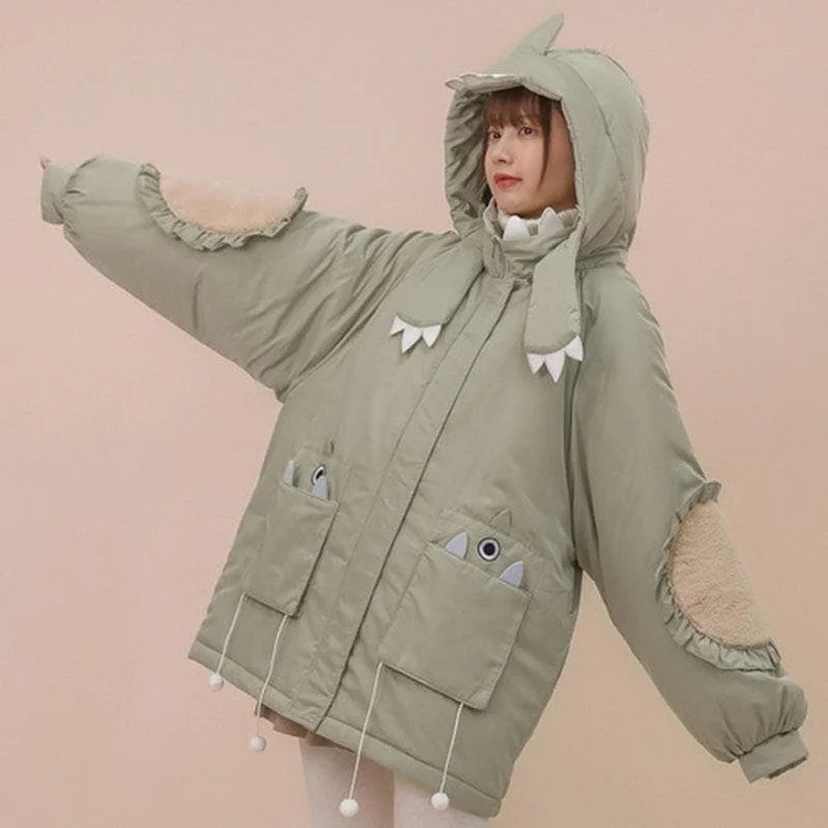 Cute Thick Warm Little Dinosaur Ear Coat SP15327R