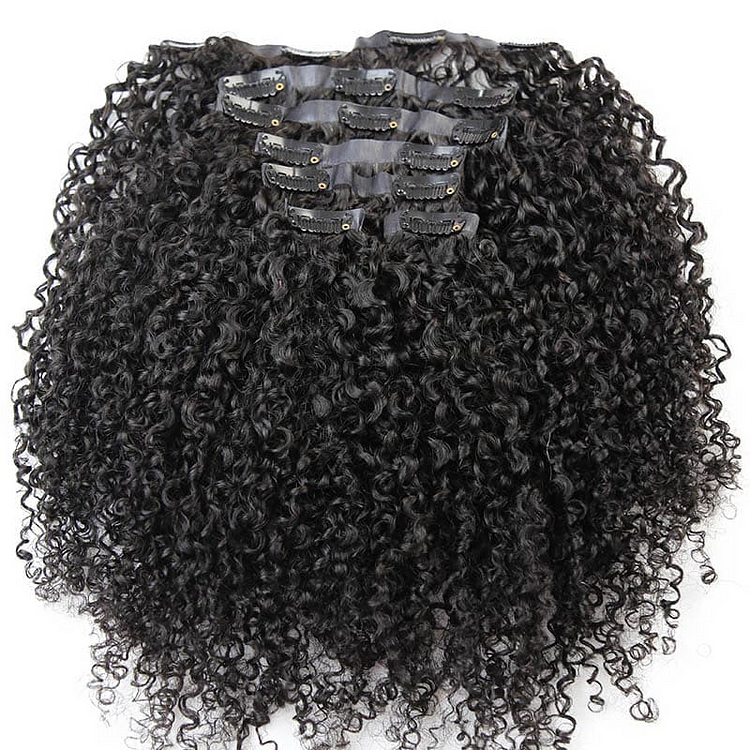 Kinky Curly Seamless PU Weft Clip In Extension Natural Black 
