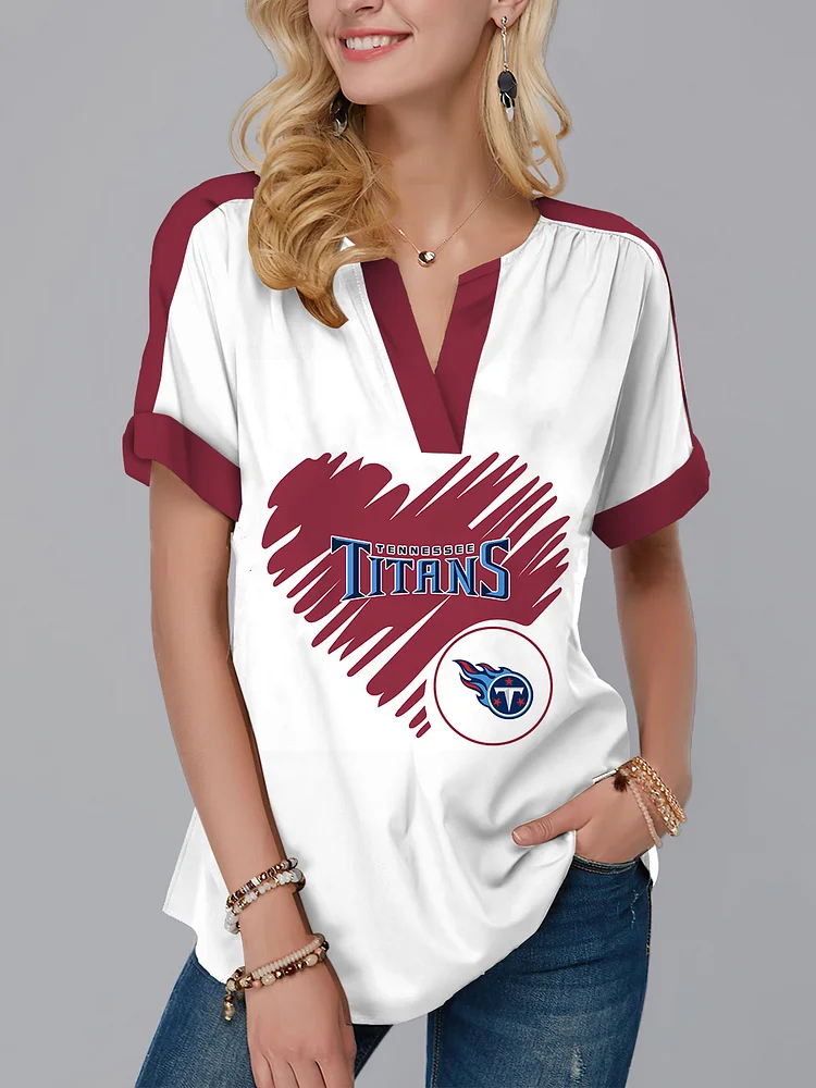 Tennessee Titans  Fashion Short Sleeve V-Neck Shirt