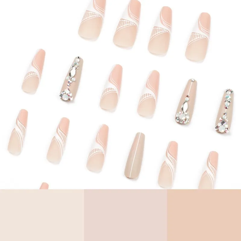Churchf Nude Nails Set Press On Faux Ongles With Prismatic Rhinestone
