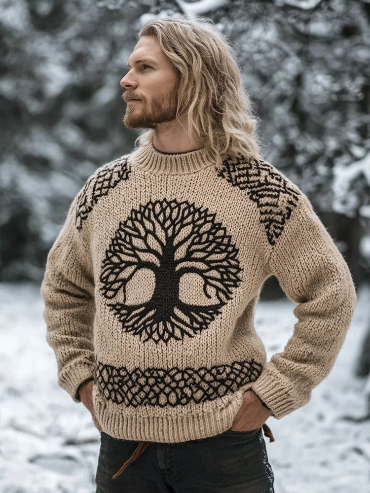 Men's Vintage Viking Inspired Jacquard Cozy Knit Sweater
