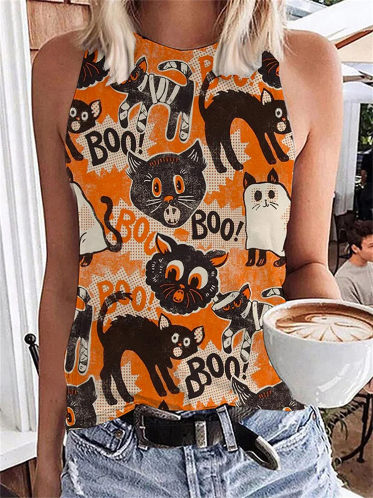 Scaredy Cat Retro Halloween Tank Top