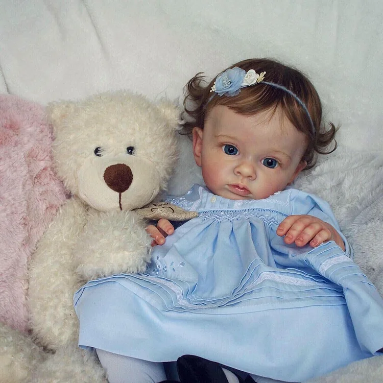  20" Soft Cloth Body Reborn Blue Eyes Girl Toddler Baby Doll With Long Curly Dark Brown Hair Named Ammy - Reborndollsshop®-Reborndollsshop®