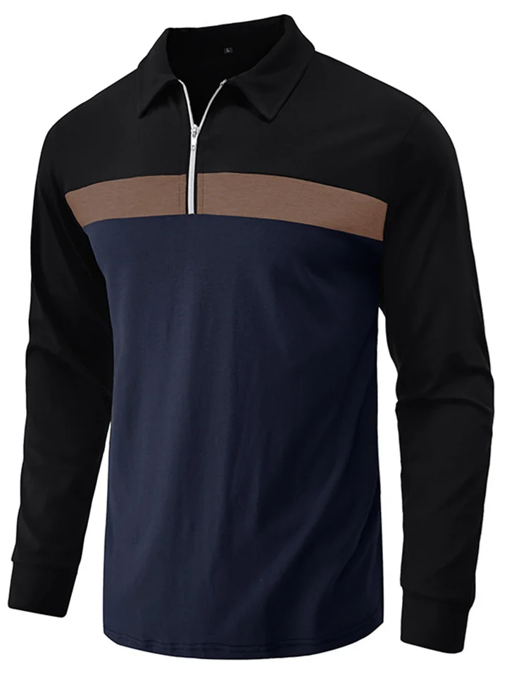 Daily Men's T-shirt Lapel Splicing POLO Shirt Men's Long-sleeved Tops Basic Public Burgundy Blue S-XXL-JRSEE