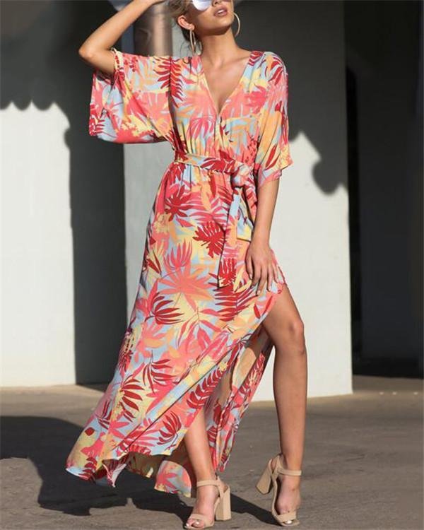 Casual Loose Sleeve V Neck Plus Size Maxi Dresses - Chicaggo