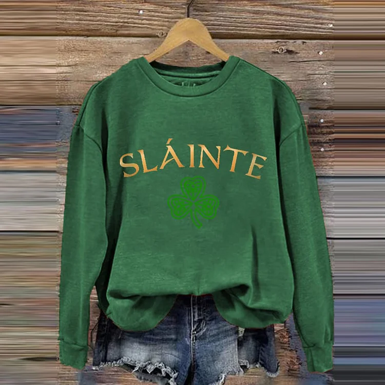 VChics Slainte St. Patrick's Day Shamrock Print Sweatshirt