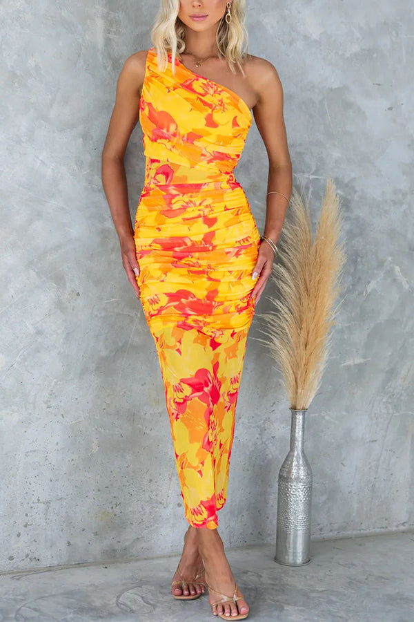 In Blooms Mesh Bodice Maxi Dress Print Chocolate main image 1