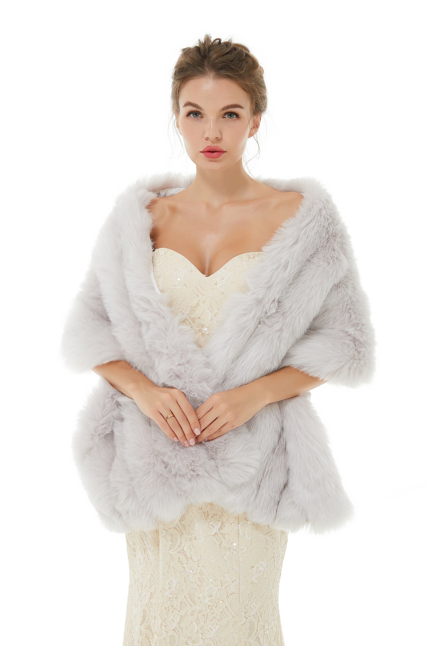 Dresseswow Light Grey Winter Faux Fur Wedding Wraps Online