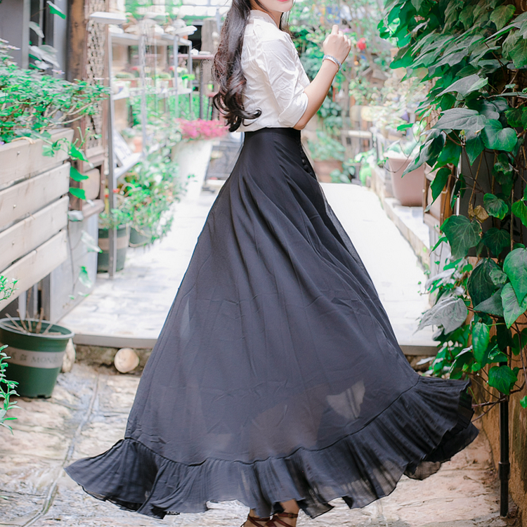 Black Vintage Classic Maxi Skirt Set SP178996