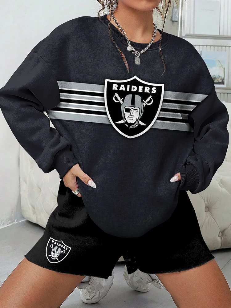 Striped Raiders Print Football Sweatshirt & Shorts Set
