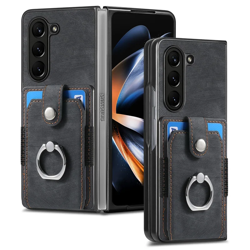 Luxury Retro Leather Phone Case With Elastic Card Wallet,Rotating Ring Kickstand For Galaxy Z Fold3/Z Fold4/Z Fold5
