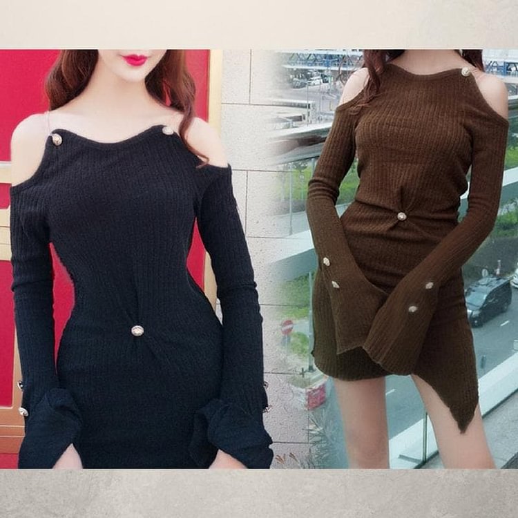 Black/Army Green Off-Shoulder Pearl Long Dress SP1811935