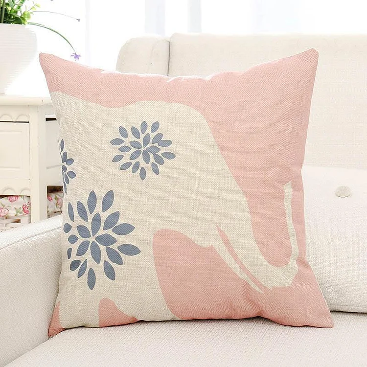 Pink Elephant & Flower Printed Cushion Pillow