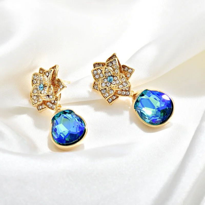 MeWaii® Sterling Silver Earring Rose And Drop Shape Crystal Glass Earrings Silver Jewelry S925 Sterling Silver Earring