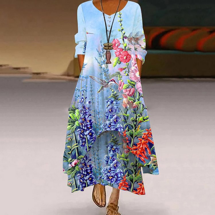 Casual Colorful Printed Midi Midi Dress